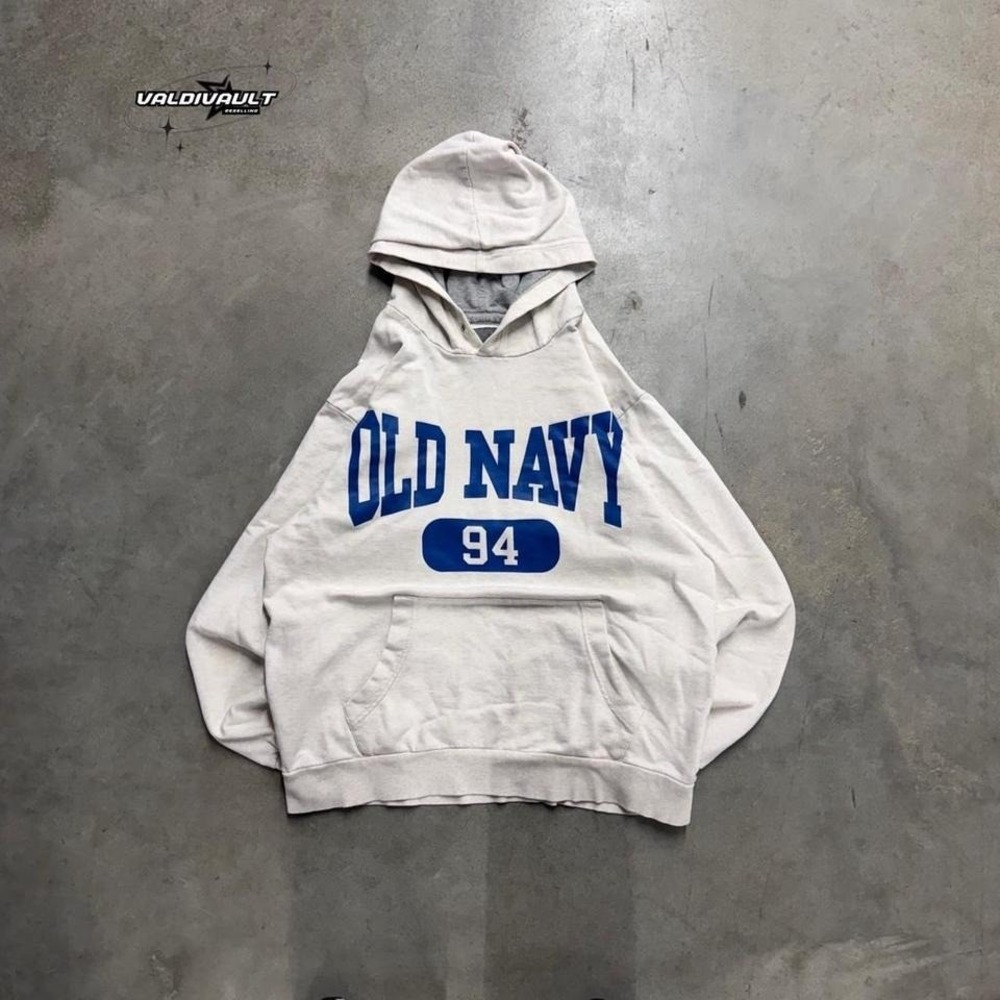 Old Navy Y2k Style Hoodie Men's XL Cream Pullover Sweatshirt